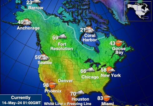 קנדה מפת טמפרטורת מזג האוויר 
