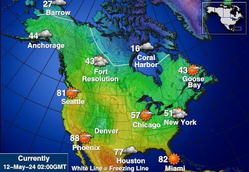 Kanada Mapa počasí teplota 