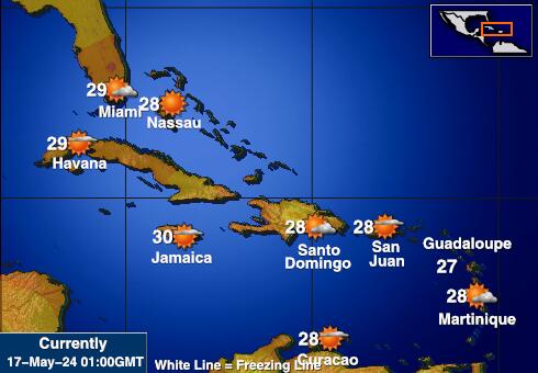 Caribbean Weer temperatuur kaart 