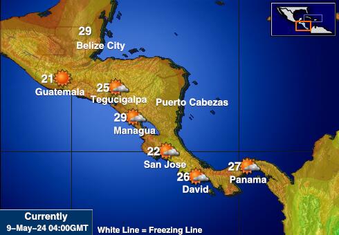 Střední Amerika Mapa počasí teplota 