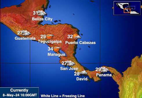 मध्य अमरीका मौसम का तापमान मानचित्र 