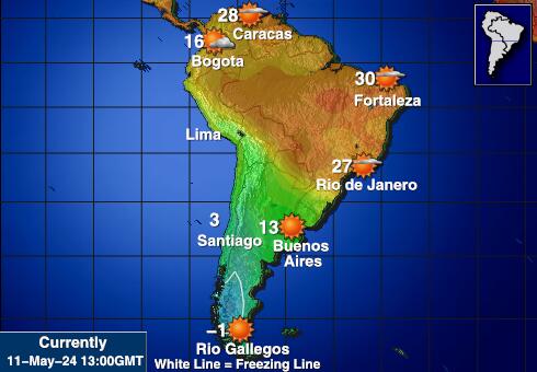 Chile Mapa počasí teplota 