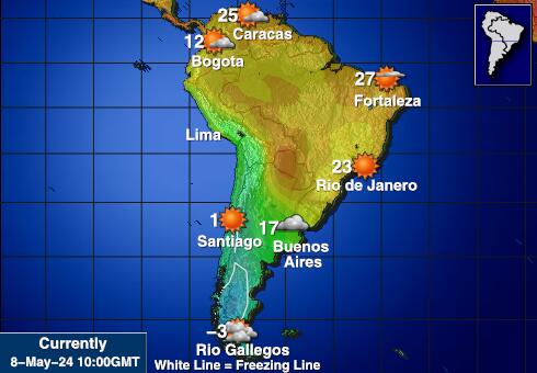 चिली मौसम का तापमान मानचित्र 