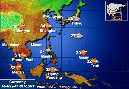 Čína Mapa počasí teplota 