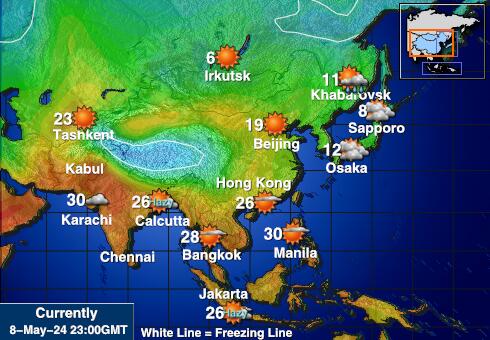 कोकोस (कीलिंग) द्वीप समूह मौसम का तापमान मानचित्र 