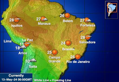 קולומביה מפת טמפרטורת מזג האוויר 