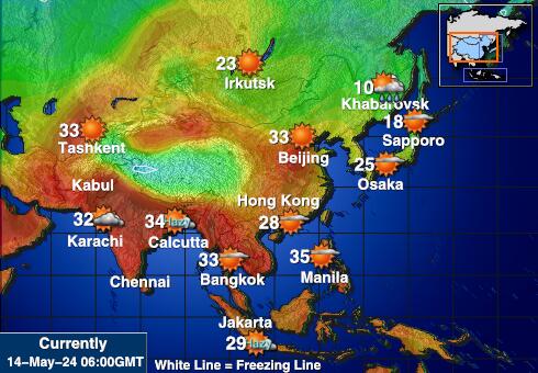 Ostrovy Korálového moře Mapa počasí teplota 
