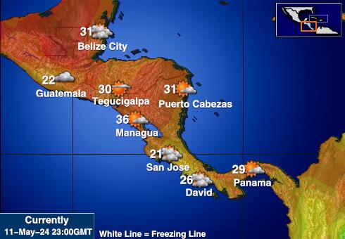 कोस्टा रिका मौसम का तापमान मानचित्र 
