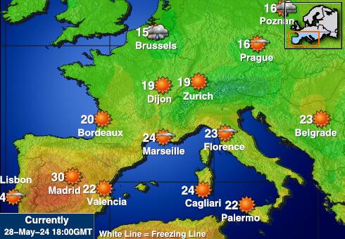 Česká republika Mapa teplôt počasia 