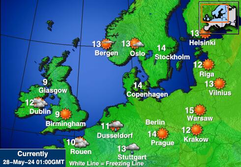 Δανία Θερμοκρασία Καιρός χάρτη 