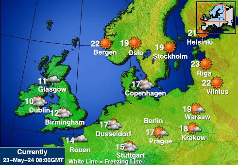 Dánia Időjárás hőmérséklet térképen 