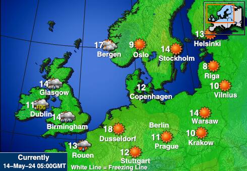 Дания Карта погоды Температура 