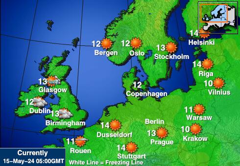 Danska Vremenska prognoza, Temperatura, karta 