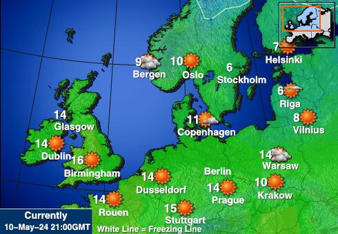 Данія Карта температури погоди 