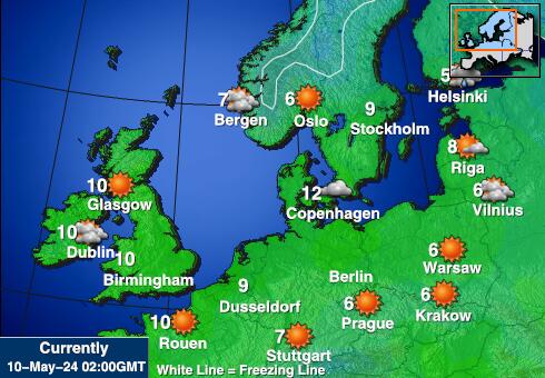 Danska Vremenska prognoza, Temperatura, karta 