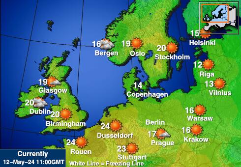 דנמרק מפת טמפרטורת מזג האוויר 