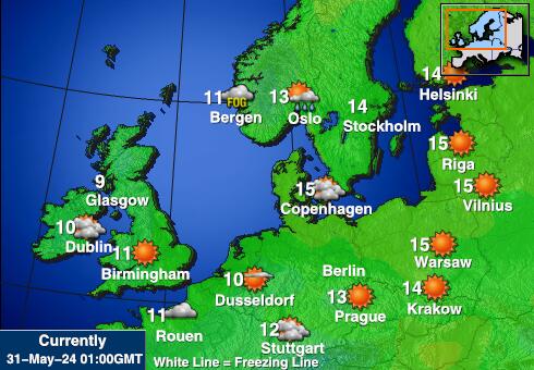 Dánsko Mapa počasí teplota 