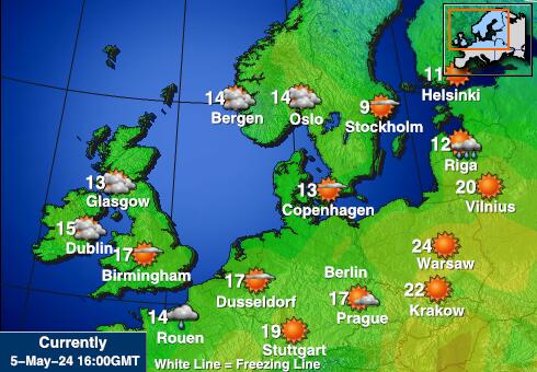 Дания Температурна карта за времето 