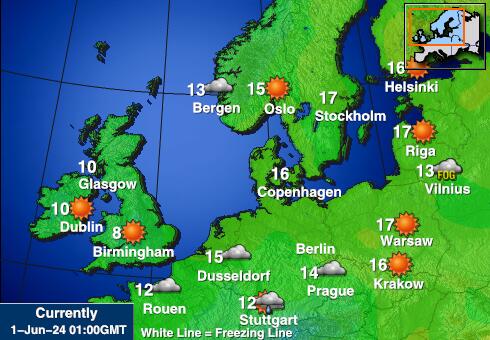 Danmark Vejret temperatur kort 