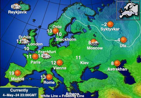 Evropa Mapa počasí teplota 