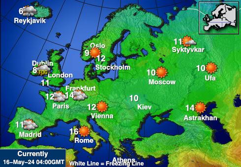 Evropa Mapa počasí teplota 