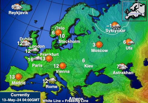 Європа Карта температури погоди 
