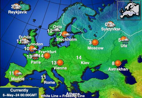 यूरोप मौसम का तापमान मानचित्र 