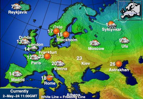 Europa Vremenska prognoza, Temperatura, karta 