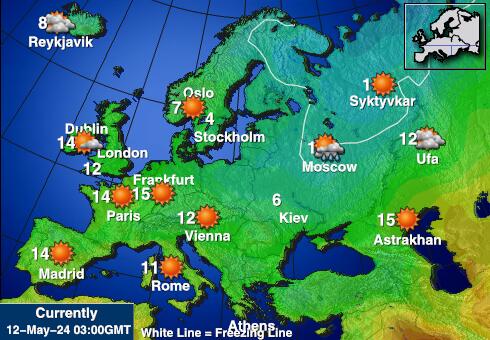 ยุโรป แผนที่อุณหภูมิสภาพอากาศ 