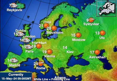 האיחוד האירופאי מפת טמפרטורת מזג האוויר 