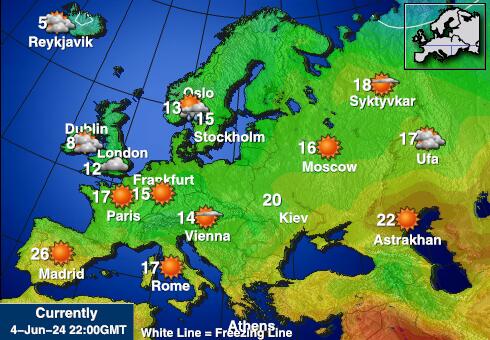 União Europeia Mapa temperatura Tempo 