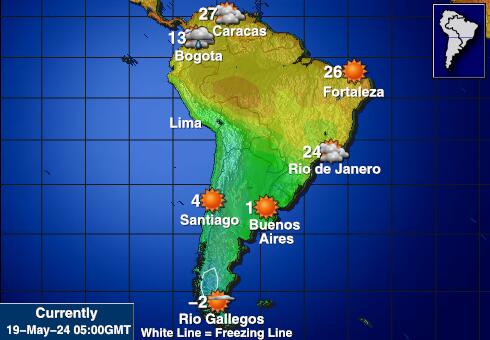 Falklandski Otoci (Malvini) Vremenska prognoza, Temperatura, karta 