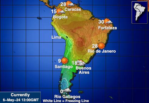 Falklandski Otoci (Malvini) Vremenska prognoza, Temperatura, karta 