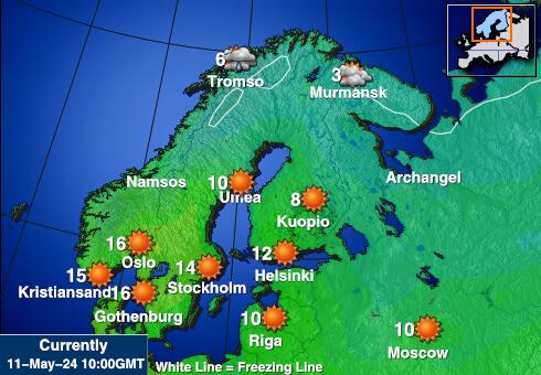 Finsko Mapa počasí teplota 