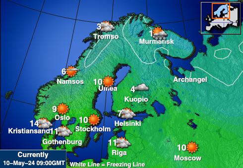 פינלנד מפת טמפרטורת מזג האוויר 