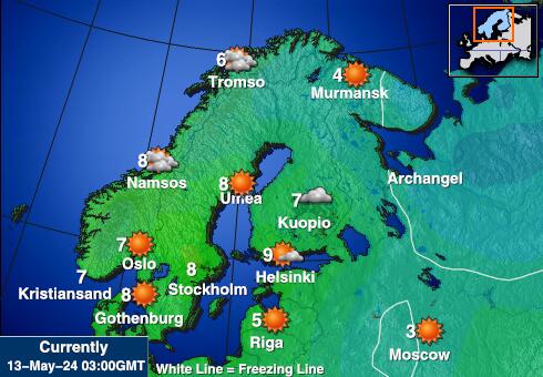 Finlande Carte des températures de Météo 