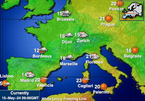 Franciaország Időjárás hőmérséklet térképen 