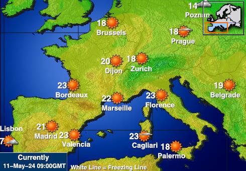 Francuska Vremenska prognoza, Temperatura, karta 
