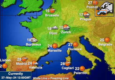 Γαλλία Θερμοκρασία Καιρός χάρτη 