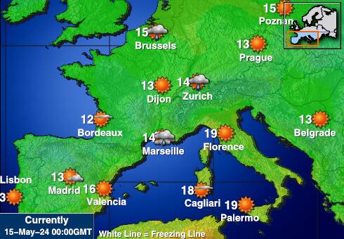 Francia Mapa de temperatura Tiempo 