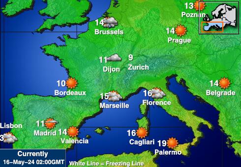 Франція Карта температури погоди 