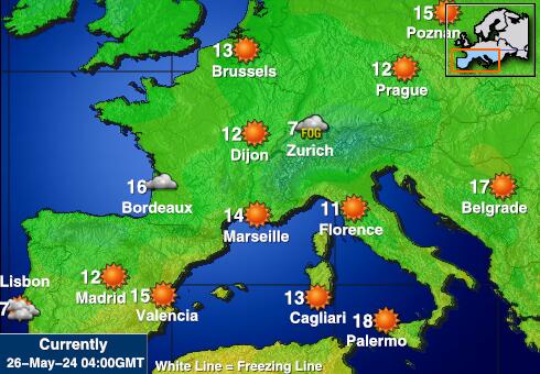 Frankrijk Weer temperatuur kaart 