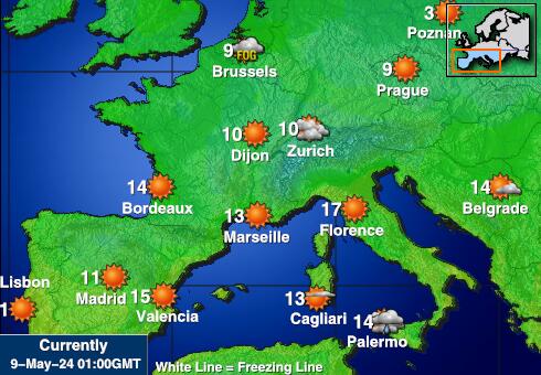 فرنسا خريطة درجة حرارة الطقس 