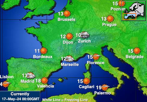 Frankrig Vejret temperatur kort 