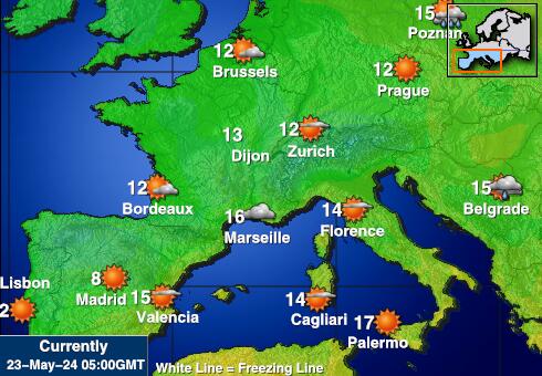 Franciaország Időjárás hőmérséklet térképen 