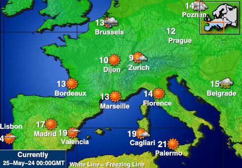 Frankrike Vädertemperaturkarta 