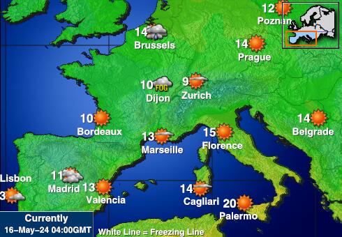 Γαλλία Θερμοκρασία Καιρός χάρτη 