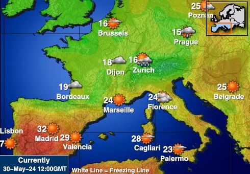 Frankrijk Weer temperatuur kaart 