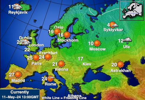 אִיסלַנד מפת טמפרטורת מזג האוויר 