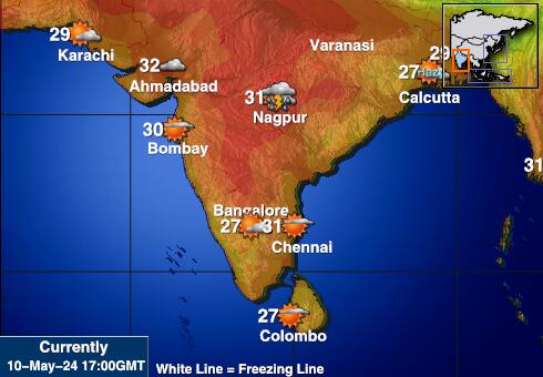 Indija Vremenska prognoza, Temperatura, karta 